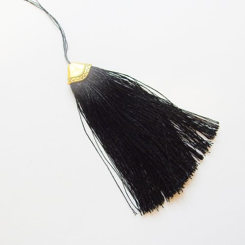 Pompon gland fil de soie boho chic tribal ehnique noir 12cm