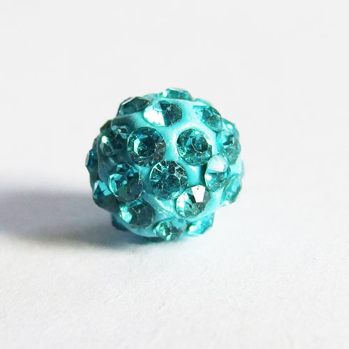 Perle shamballa strass bleu turquoise 1cm