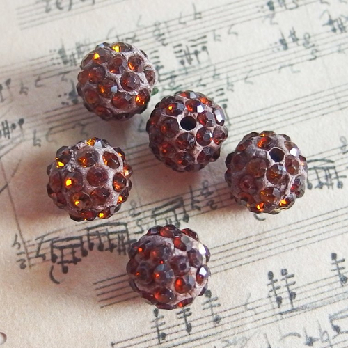 Lot perles shamballa 1cm strass marron x5