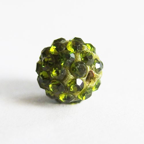 Perle shamballa strass vert kaki 1cm