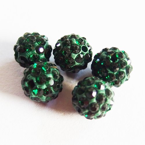 Lot perles shamballa 1cm strass vert indigo x5