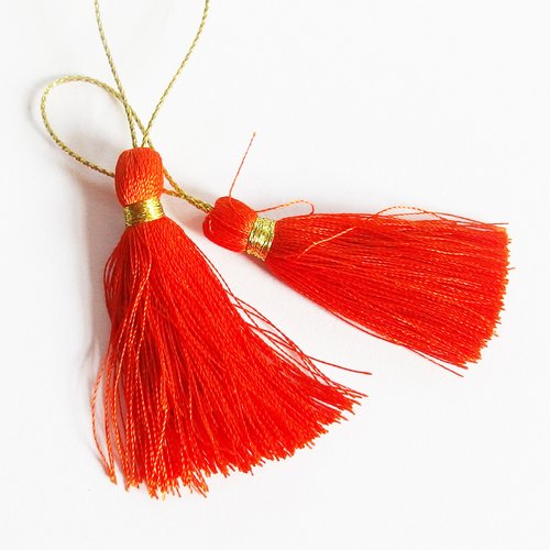Pompon gland fil de coton orange et or 4cm x2