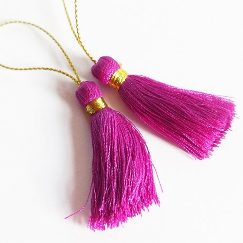 Pompon gland fil de coton violet et or 4cm x2