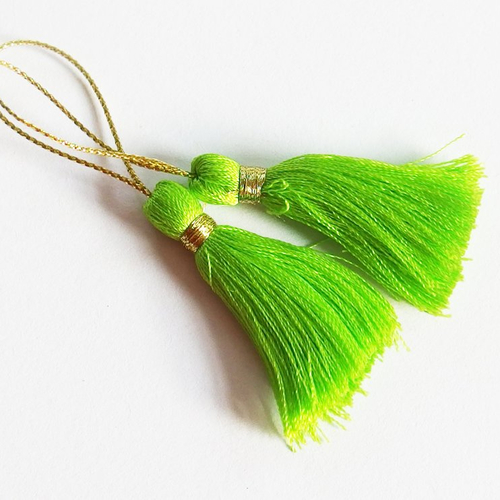 Pompon gland fil de coton vert fluo et or 4cm x2
