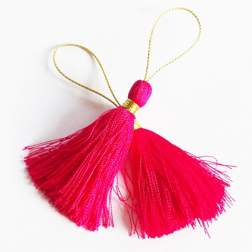 Pompon gland fil de coton fuchsia et or 5cm x2