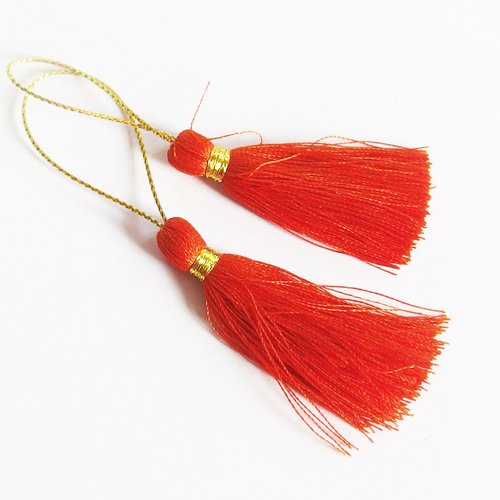 Pompon gland fil de coton orange et or 5cm x2