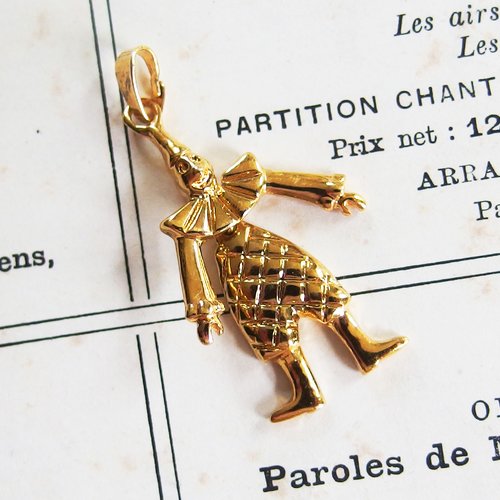 Breloque pendentif clown arlequin métal doré