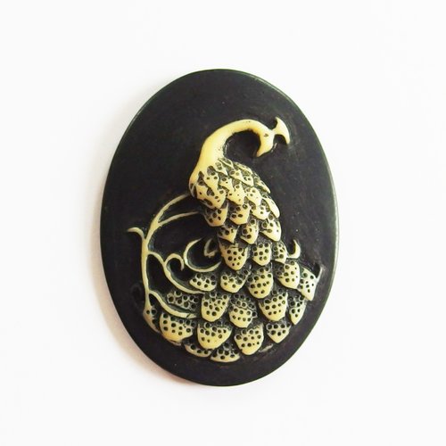 Grand camée cabochon oiseau paon 3,85cm