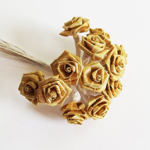 Bouquet fleurs tissu or doré x12