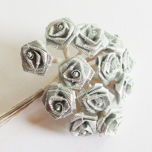 Bouquet fleurs tissu argent x12