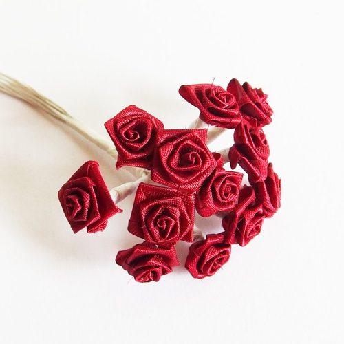 Bouquet fleurs tissu rouge bordeaux x12