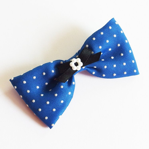 Noeud papillon bleu à pois blancs 8,5cm