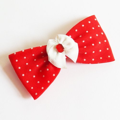 Noeud papillon rouge à pois blancs et strass 8,5cm