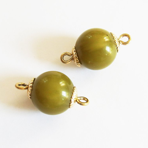 Connecteurs haute-couture vintage perle kaki 1,4cm x2