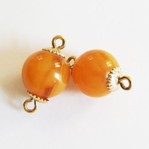 Connecteurs haute-couture vintage perle caramel 1,4cm x2