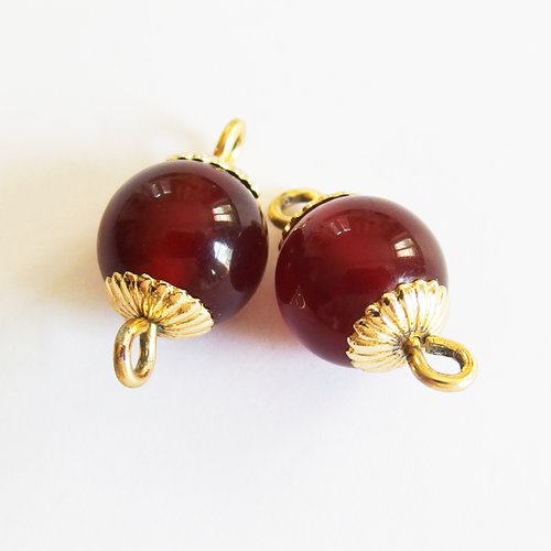 Connecteurs haute-couture vintage perle marron 1,2cm x2