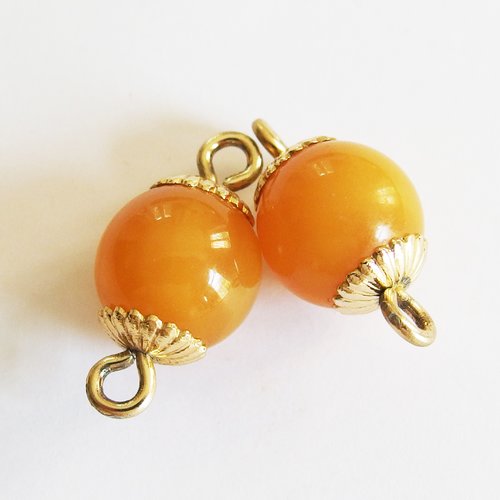 Connecteurs haute-couture vintage perle caramel 1,2cm x2
