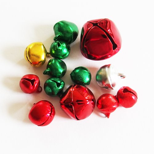 Lot grelots décoration noël rouge vert or argent x13