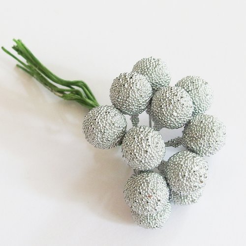 Bouquet fleurs artificielles décoration noël mini-billes argent x12