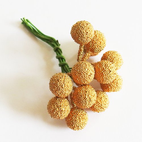Bouquet fleurs artificielles décoration noël mini-billes or doré x12