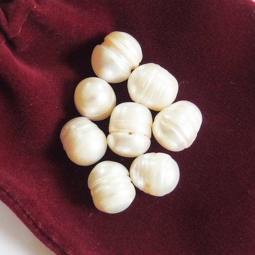 Perles d'eau douce cerclées blanc forme olive 1cm x8