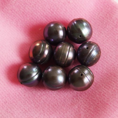 Perles d'eau douce cerclées gris forme ronde 1cm x8