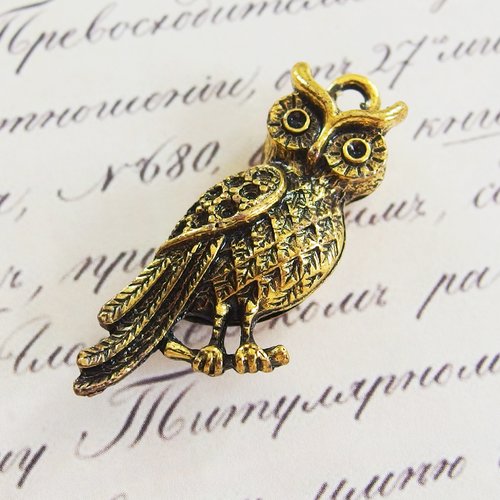 Breloque pendentif chouette hibou vieil or antique 3,2cm