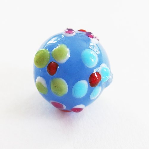 Perle verre lampwork forme ronde bleu 1,5cm