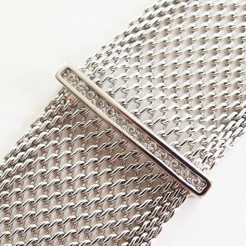 Chaine bracelet manchette métal argenté strass