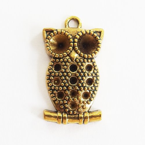 Breloque pendentif chouette hibou vieil or antique 3,5cm