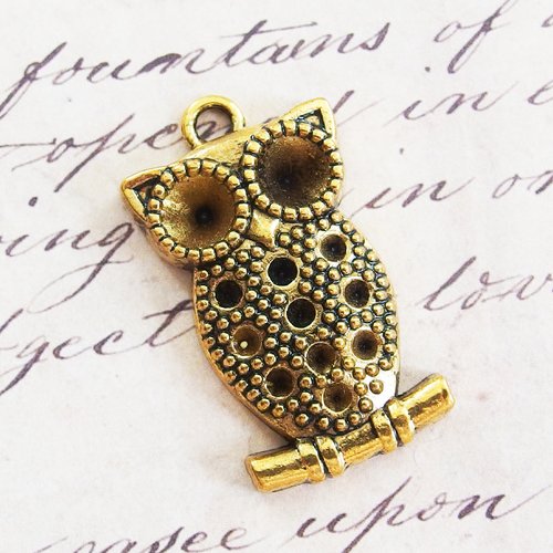 Breloque pendentif chouette hibou vieil or antique 3,5cm