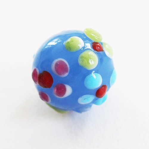 Perle verre lampwork forme ronde bleu-parme 1,5cm