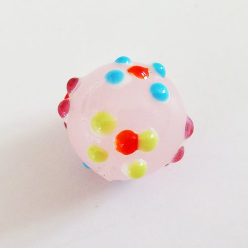Perle verre lampwork forme ronde rose clair 1,5cm