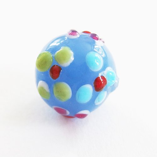 Perle verre lampwork forme ronde bleu turquoise 1,5cm
