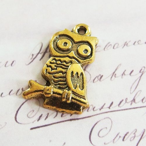 Breloque pendentif chouette hibou vieil or 2,1cm