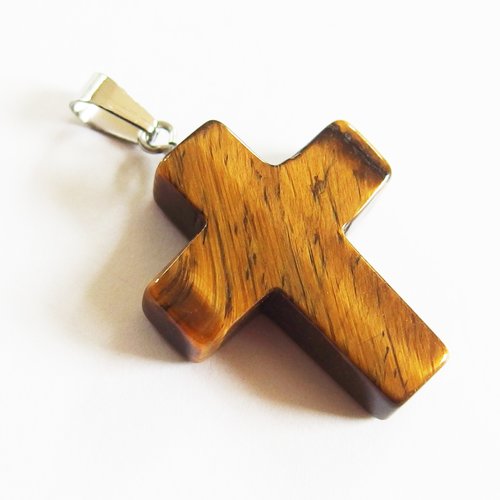 Croix breloque pendentif gemme oeil de tigre
