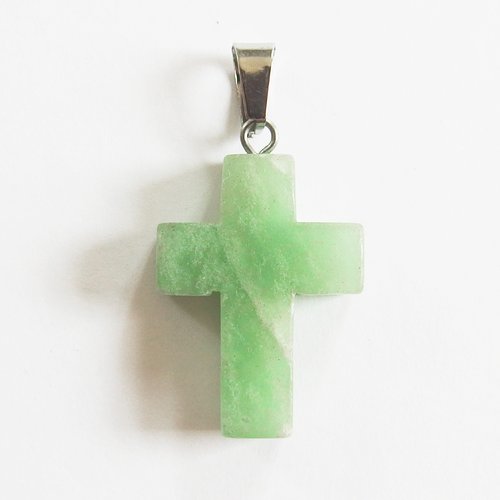 Croix breloque pendentif gemme jade vert