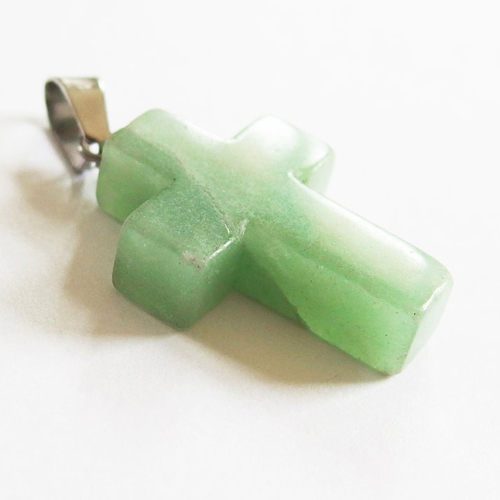Croix breloque pendentif gemme jade vert 3cm