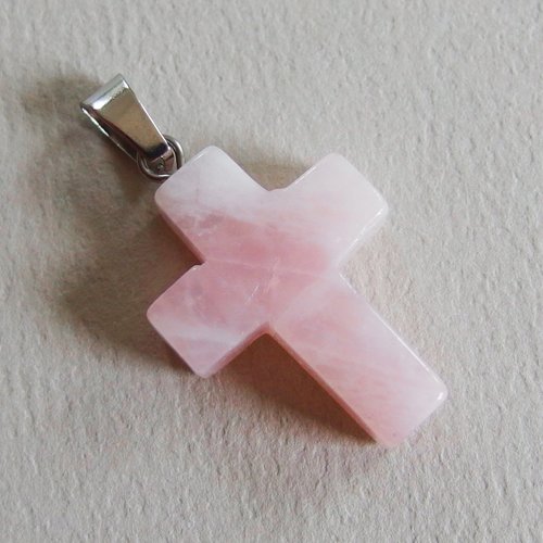 Croix breloque pendentif gemme quartz rose