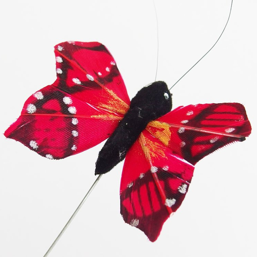Papillon monté sur tige pour décoration - rouge noir