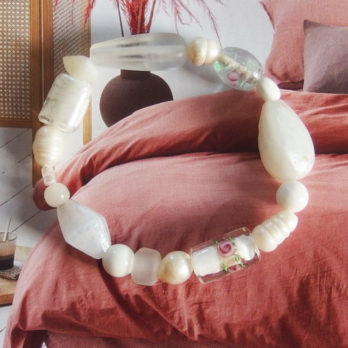 Bracelet femme bohème perles lampwork et murano nacre coquillage