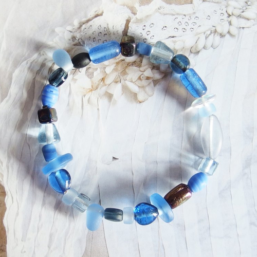 Bracelet femme bohème perles verre bleu