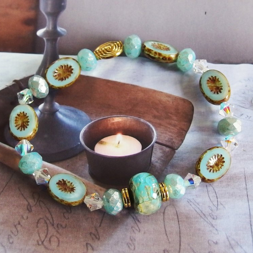 Bracelet verre swarovski et perles verre tchèque de bohème