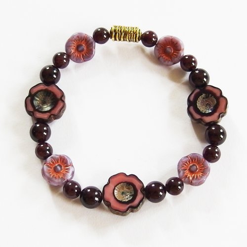 Bracelet pierre de gemme grenat et verre tchèque de bohème