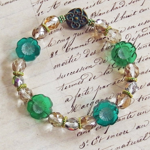 Bracelet vintage retro perles verre tchèque de bohème