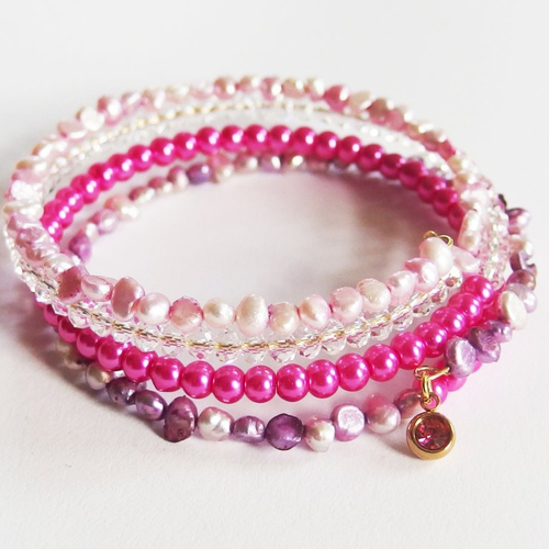 Bracelet manchette multirangs perles de verre