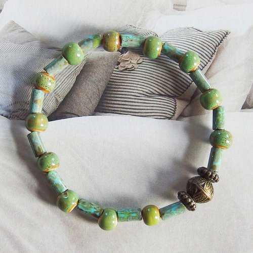 Bracelet boho perles verre tchèque de bohème et céramique