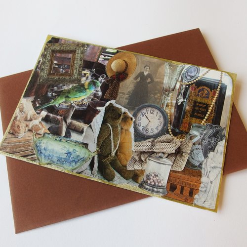 Carte postale collage vintage "esprit brocante"