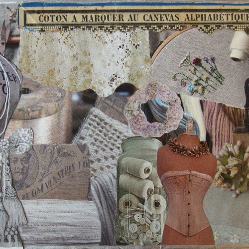 Carte postale collage vintage "trésors de couturière"