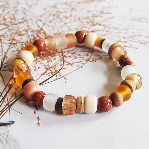 Bracelet bohème nature perles verre bois